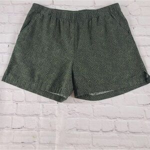 Weatherproof Vintage Womens Large Washable Linen Shorts Green Black Geometric